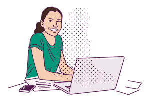 Illustration d'une jeunee femme devant un ordinateur