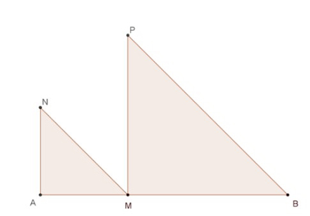 Description : figure géométrique suivant l’énoncé ci-après. L’aire colorée en rose est celle des deux triangles.