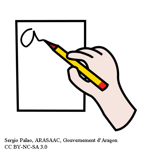 Description : une main écrit sur une feuille.