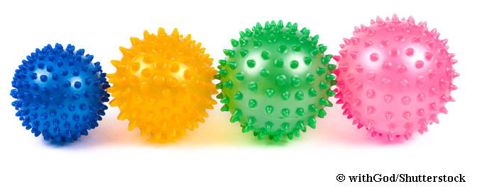 Photo d’illustration : petites balles colorées munies de picots