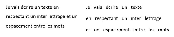L’image est une image textuelle. Deux présentations d'un texte. L'une sans mise en forme spécifique et l'autre avec un espacement entre les mots et un interlignage plus important.