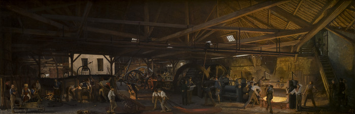 François Bonhommé, Tôlerie des Forges d’Abainville, huile sur toile, 53 x 156 cm, 1838, musée de l’Histoire du fer, Jarville-la-Malgrange, Meurthe-et-Moselle. © Musée de l’Histoire du fer, Jarville-la-Malgrange / Claude Philippot.