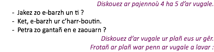 Diskouez ar pajennoù 4 ha 5 d’ar vugale. Jakez zo e-barzh un ti ? Ket, e-barzh ur c’harr-boutin. Petra zo gantañ en e zaouarn ? Diskouez d’ar vugale ur plañ eus ur gêr.  Frotañ ar plañ war penn ar vugale a lavar :