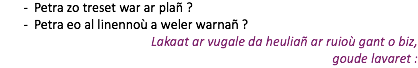 Petra zo treset war ar plañ ? Petra eo al linennoù a weler warnañ ? Lakaat ar vugale da heuliañ ar ruioù gant o biz, goude lavaret :